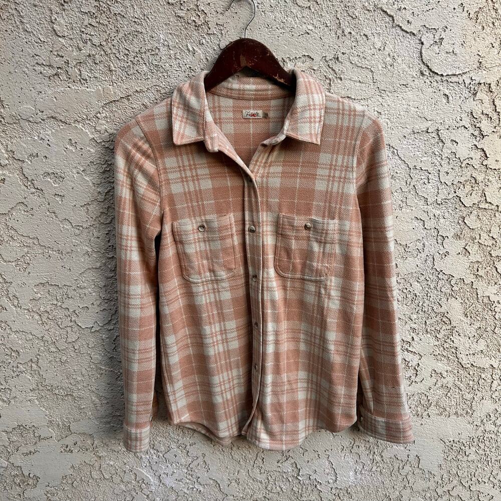 Faherty Oatmeal Cream Plaid Knit Shacket Shirt Jacket Size Small